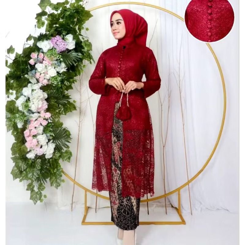 Kebaya Brukat Tunik Busui Kancing-