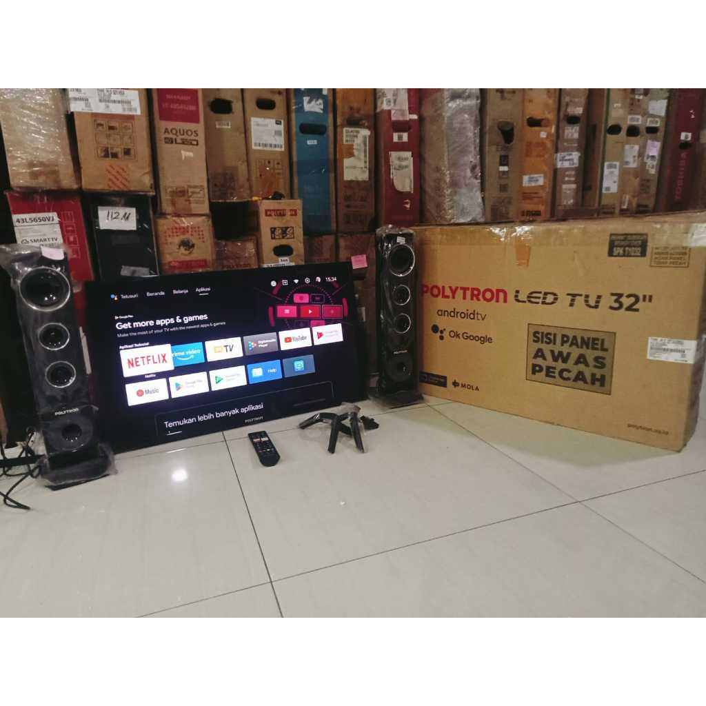 TV LED POLYTRON ANDROID 32 INC SPEAKER TOWER KONDISI BEKAS MASIH SEGEL (6151R)