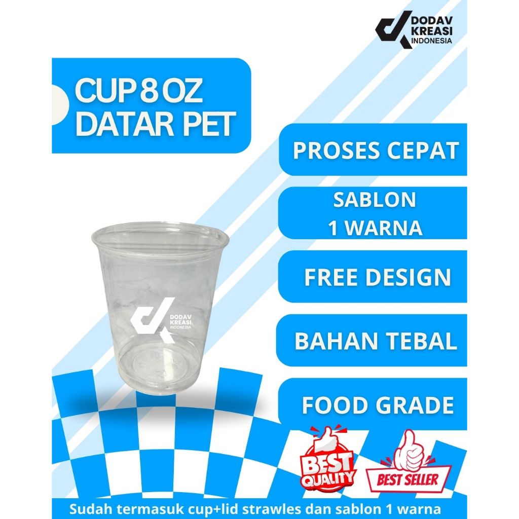 Sablon Cup PET 8 Oz Datar Premium Tebal Anti Tumpah Anti Pecah Cocok Untuk Ice Cream