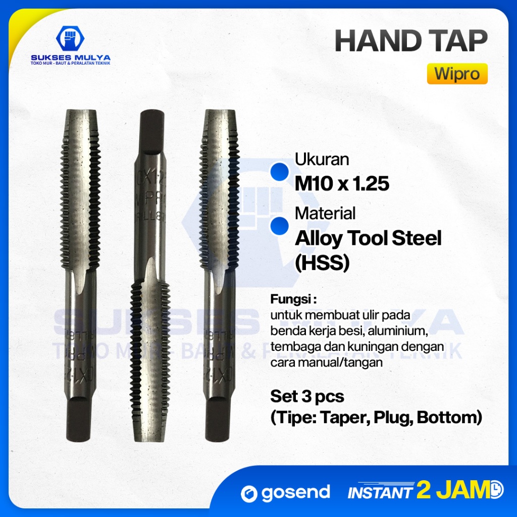 Hand Tap Handtap M10x1.25 M10 x 1.25 M10 x 1,25 M10x1,25 Wipro