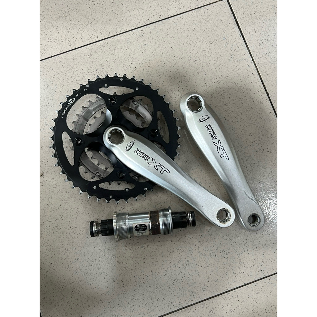 CRANK XT TRIPLE M752 HOLLOWTECH GIR SEPEDA SHIMANO M 752 SECOND BEKAS 22 32 44 ARM 175 ALLOY