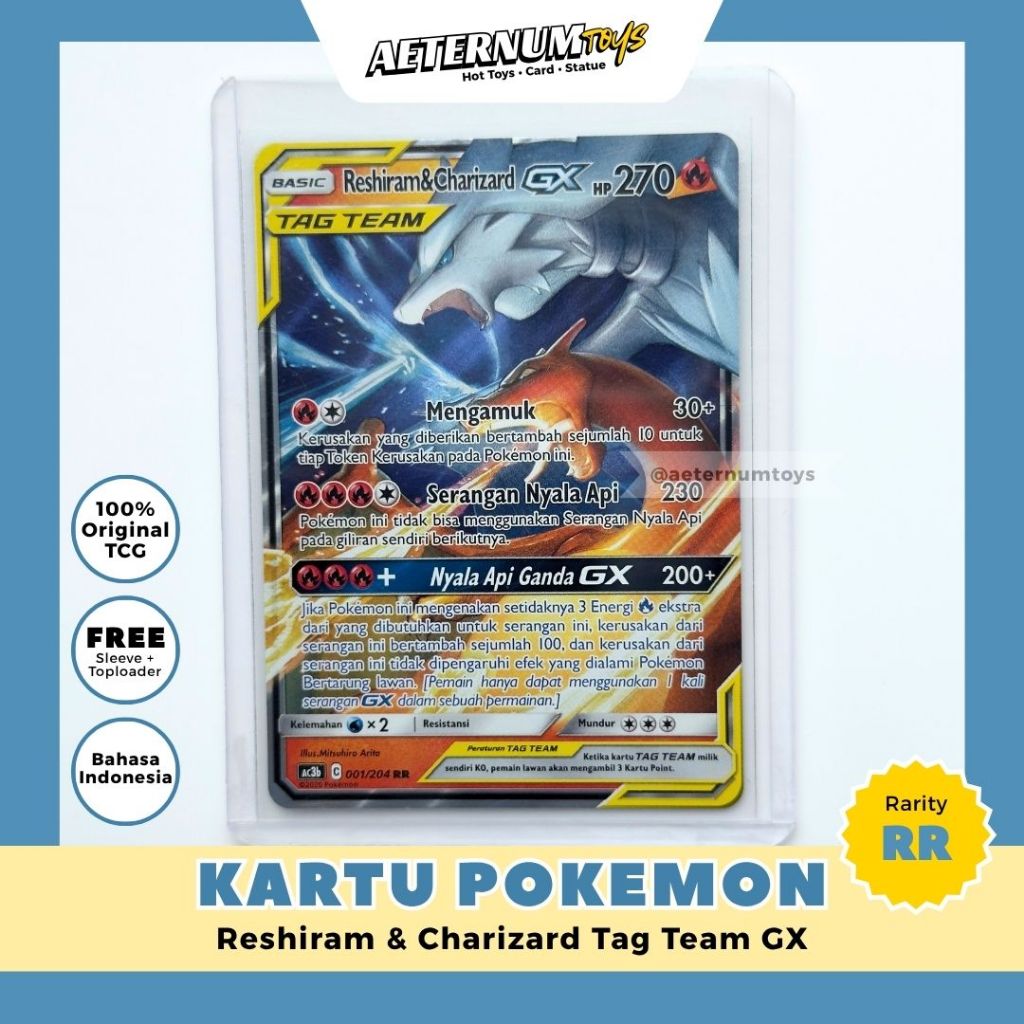 Kartu Pokemon TCG Reshiram & Charizard Tag Team GX RR (Double Rare) Holo Full Art - TCG Indonesia