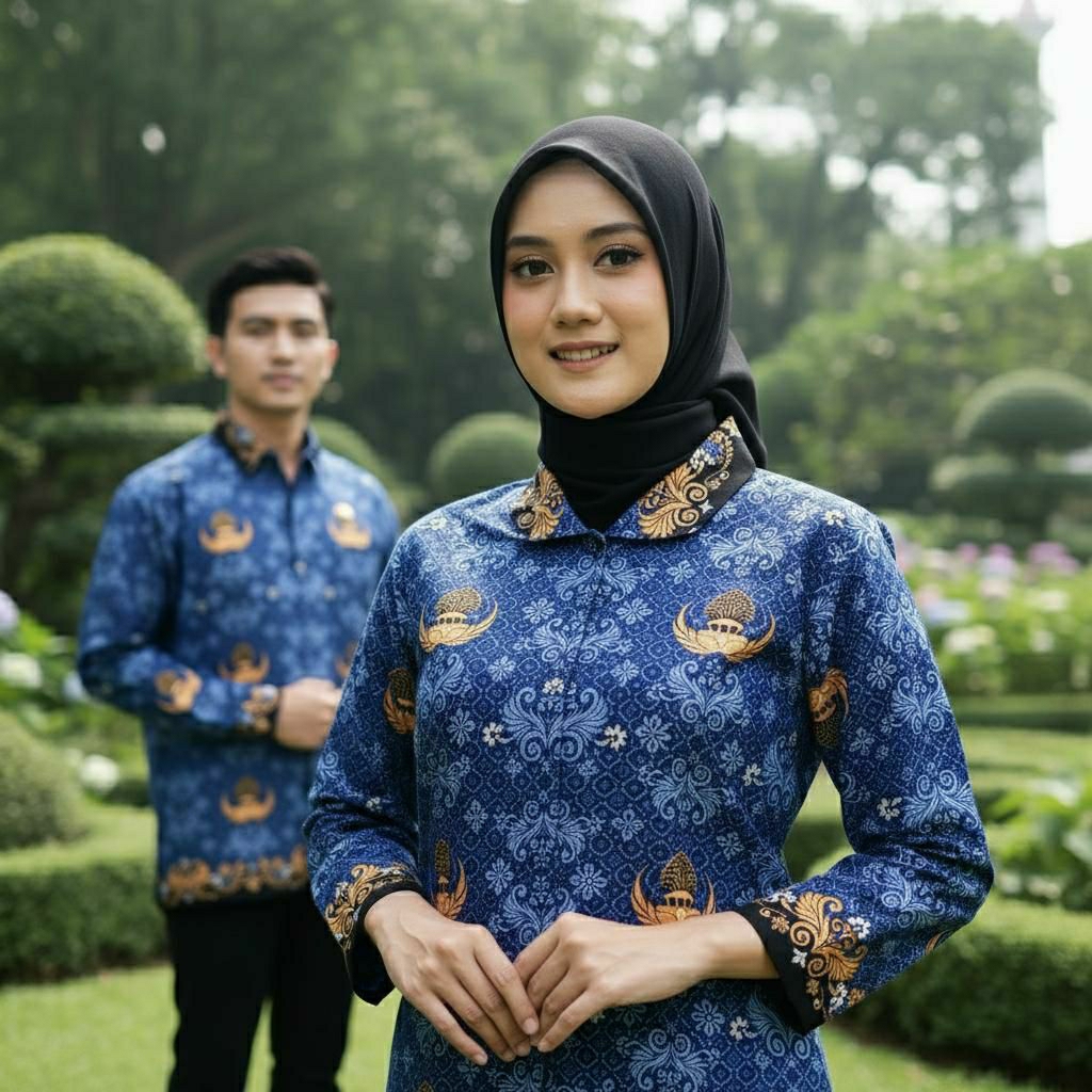 BATIK KORPRI TERBARU 2022, BATIK KORPRI PRIA, BATIK KORPRI WANITA, BATIK KORPRI KERAH HITAM, SRAGAM 