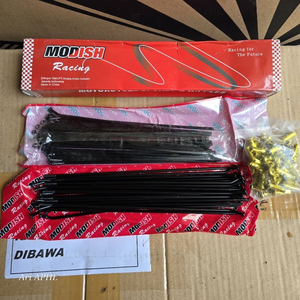 PROMO ruji jari jari MODISH hitam nepel gold trail supermoto hole 28 set depan ring 19 belakang ring