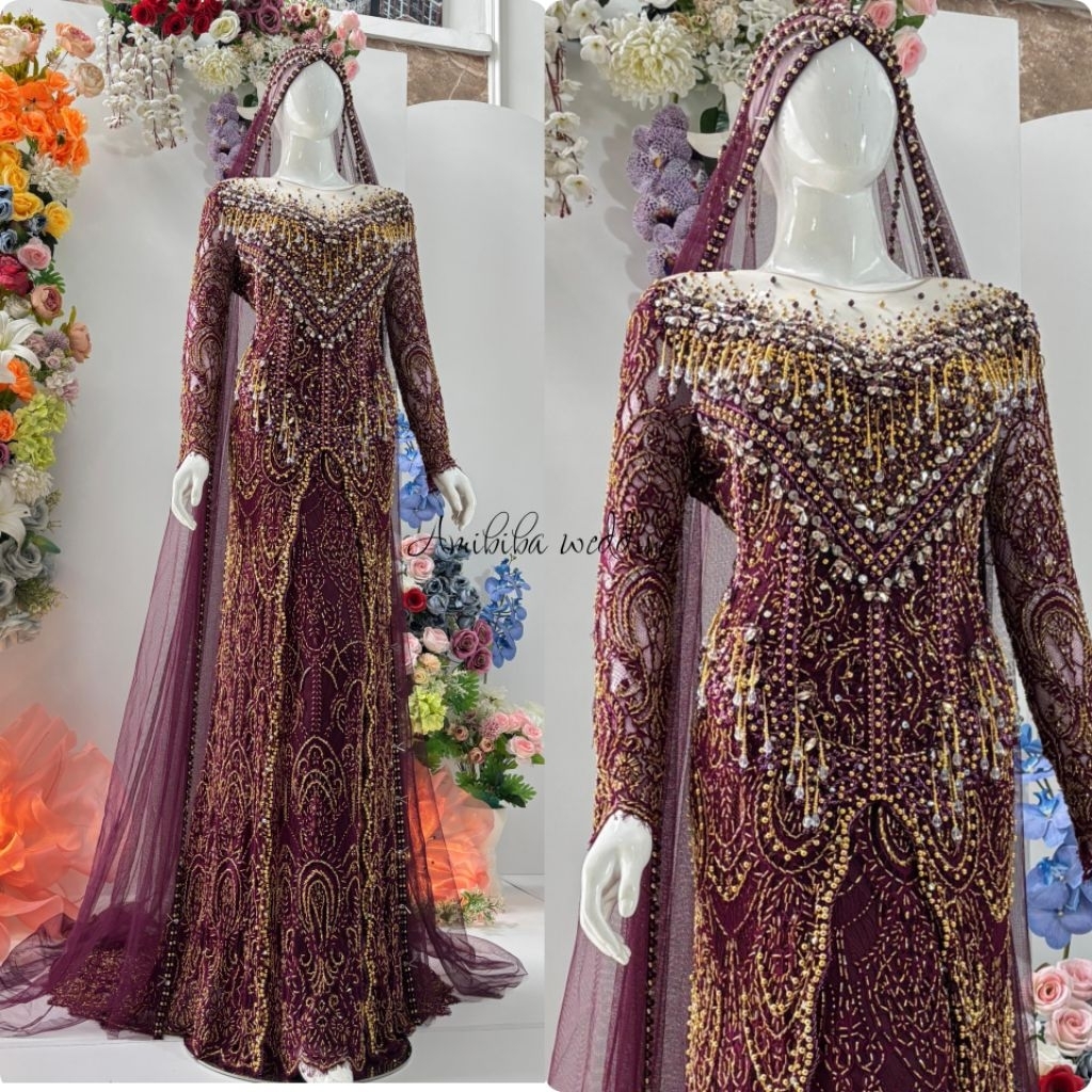 BAJU PENGANTIN WANITA BURGANDY / BAJU KEBAYA WANITA / BAJU PENGANTIN / BAJU MEWAH /BAJU PENGANTIN ME