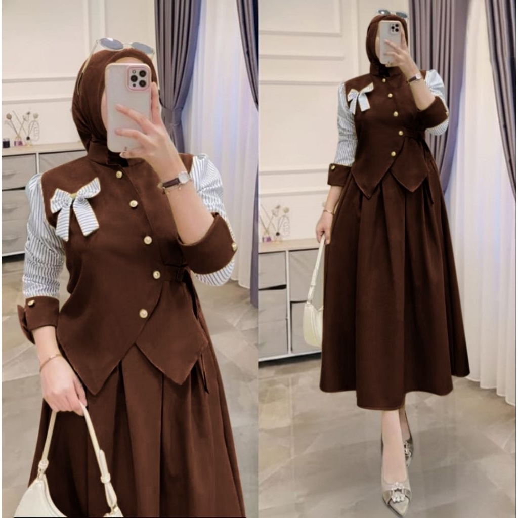 Setelan Wanita Lebaran 2026 One Set Lebaran Wanita Stelan Tunik 1 Set Seyelan Cod 2026 Setcel Lebara