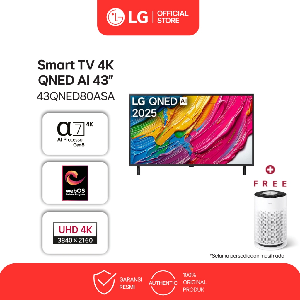 LG Smart TV 4K 43 inci QNED evo AI 80 2025 - All New Dynamic Color - alpha 7 AI Processor Gen8 - Mag