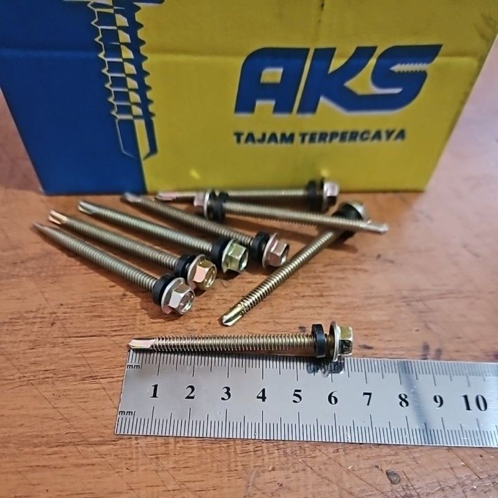 Baut Roofing AKS (Kuning) 6CM _ 12x60mm Baut Drilling Untuk Baja Ringan merk AKS 1 Dos = 225pcs