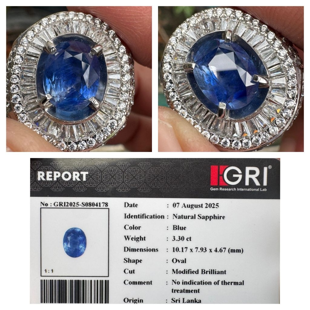 barang top hq natural blue aapphire srilanka safir no heat 3,30 ct memo GRI warna cerah clean super 