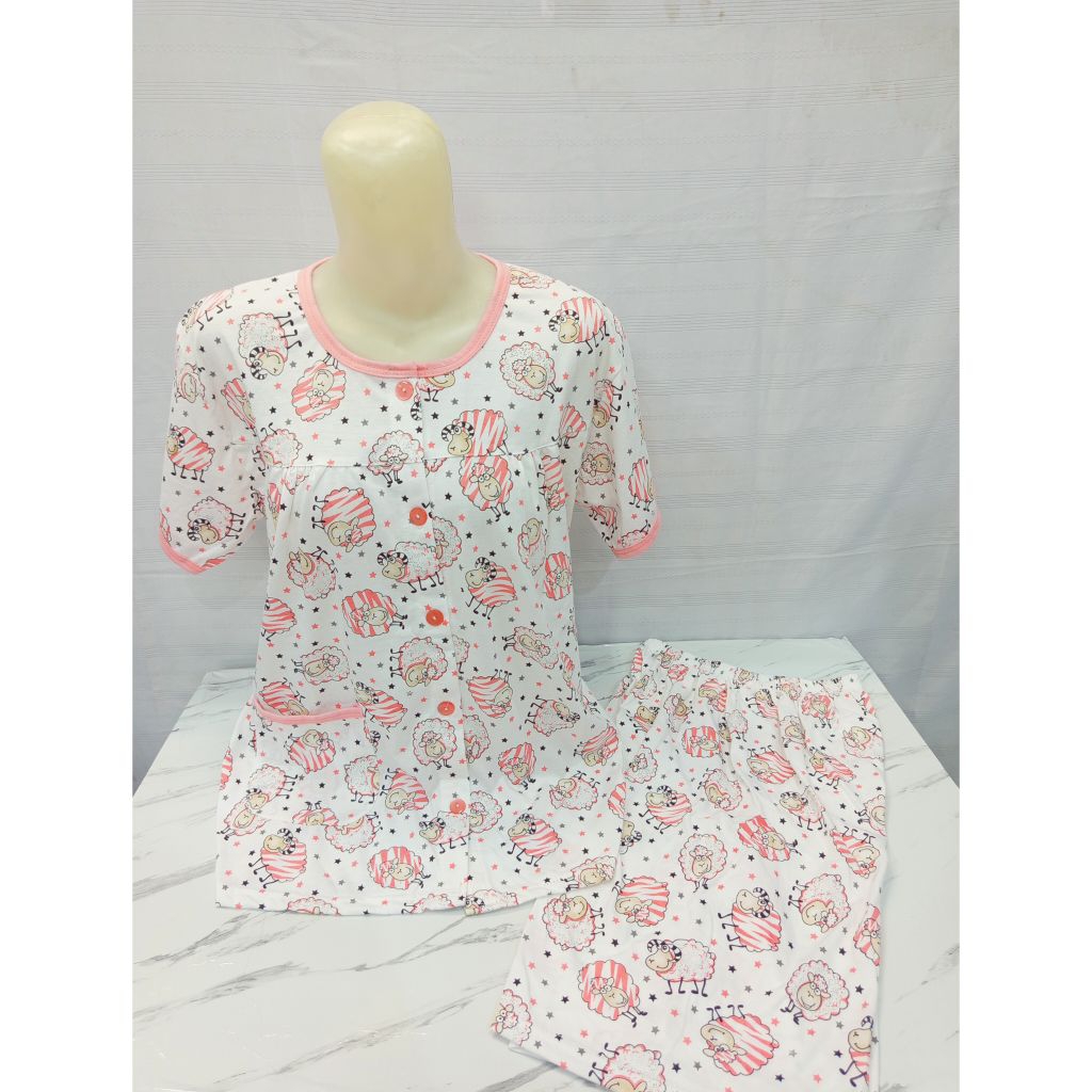 BKH Allsize Kancing Full Kaos St.Babydoll Celana 3/4(Selutut)-Tangan Pendek