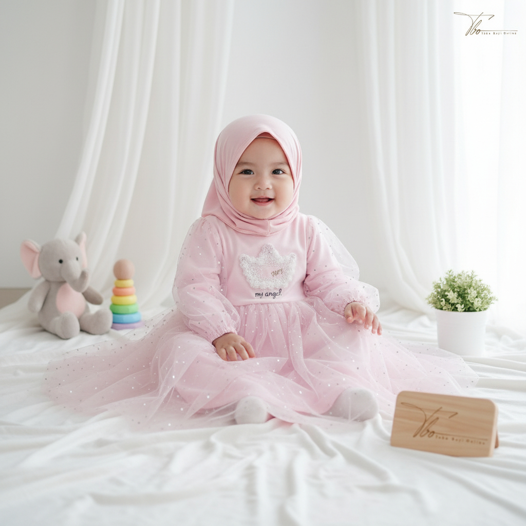 Gamis anak 1 2 3 tahun Baju muslim bayi perempuan  setelan kerudung gamis kaos bayi