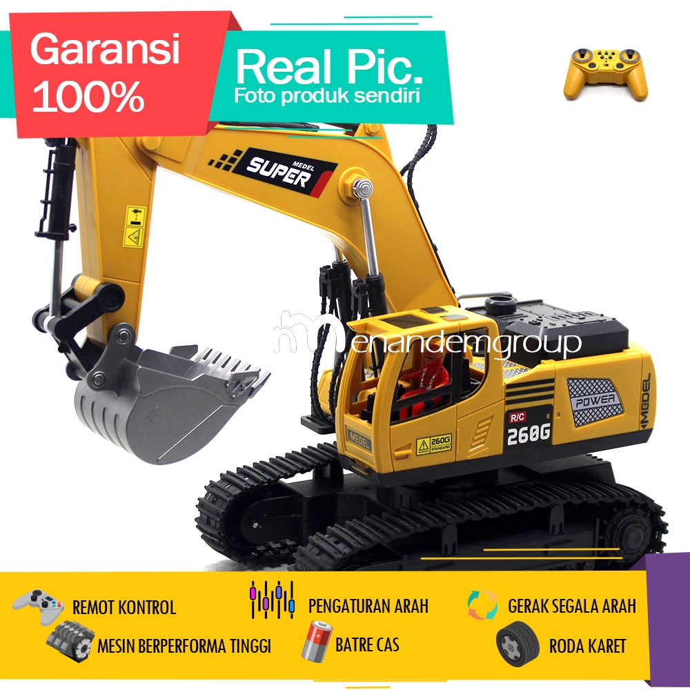 Mainan Mobil Remot Kontrol RC Excavator Beko Besi 12 Fungsi 1/16 Ghz