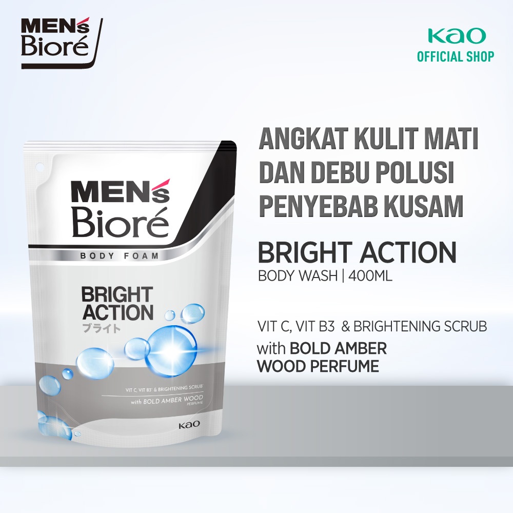 Men's Biore Body Foam Sabun Mandi Cair Pria Bright Action 400 ml Pouch