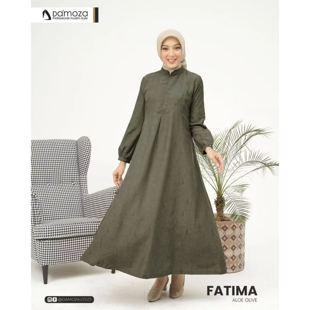 damoza fatima dress aloe olive- fashion muslim pakaian muslim wanita best seller