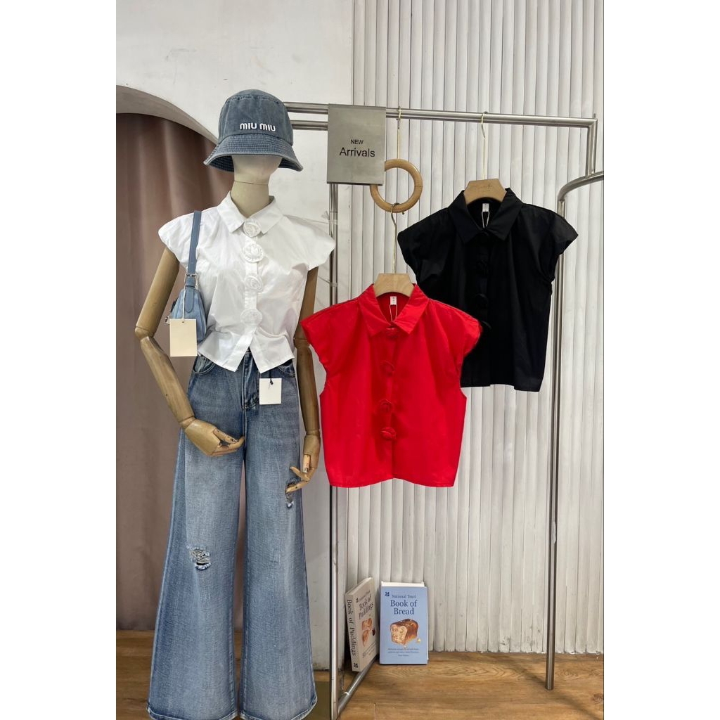 ATASAN BLOUSE KATUN KANCING BUNGA IMPORT BKK/BANGKOK