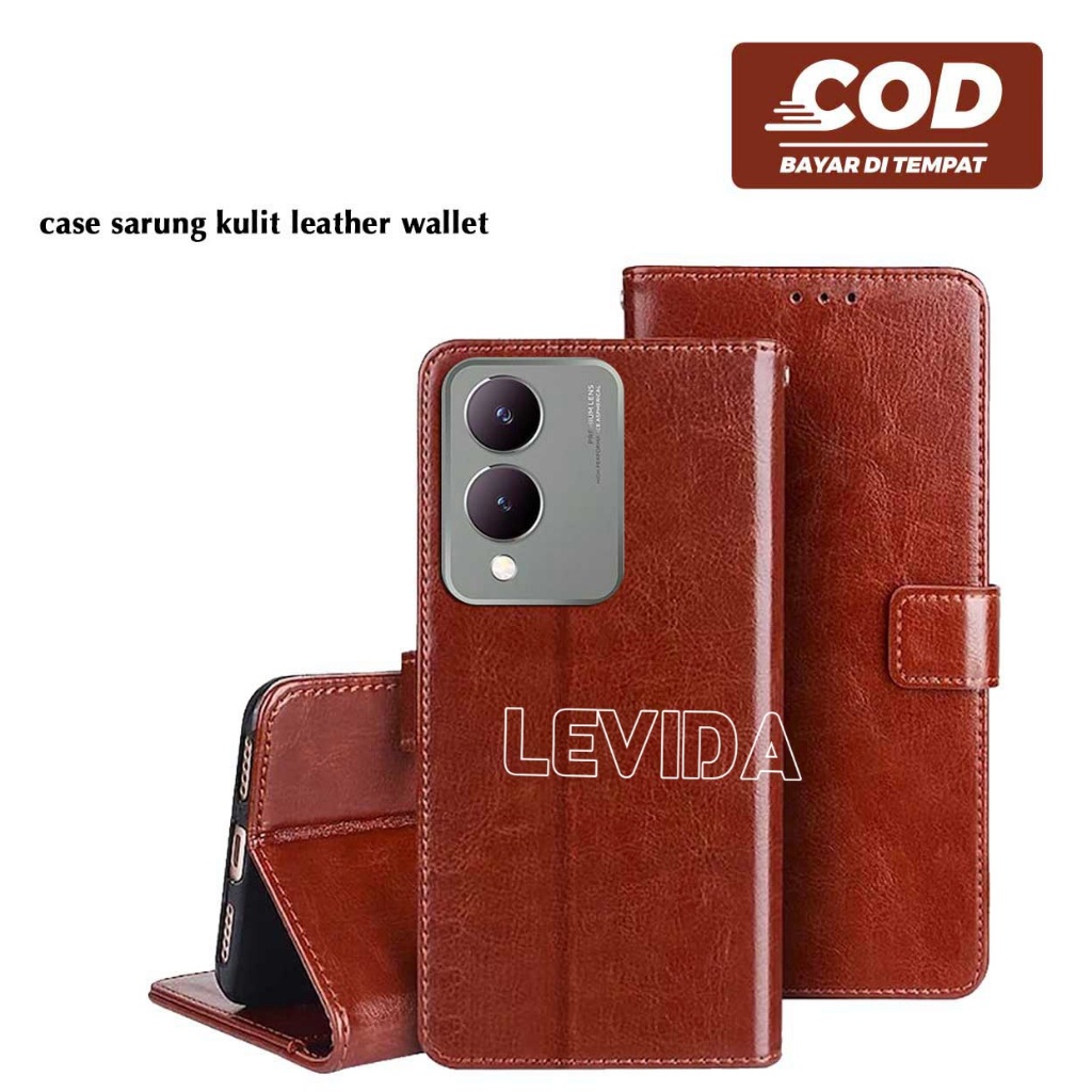 Flip Cover Kulit Leather Case Sarung Buku Kulit Case Vivo Y15S Vivo Y01 Vivo Y01A Vivo Y16 Vivo Y17S