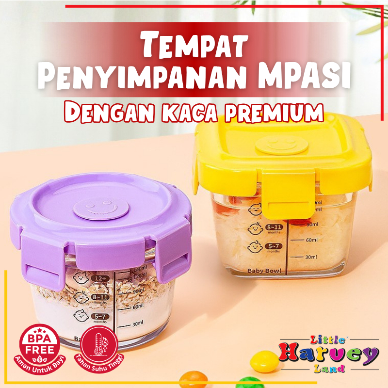 Tempat MPASI Kaca Tempat Makan Bayi Anti Tumpah Kontainer Wadah Snack Mpasi Tahan Panas Microwave Pe