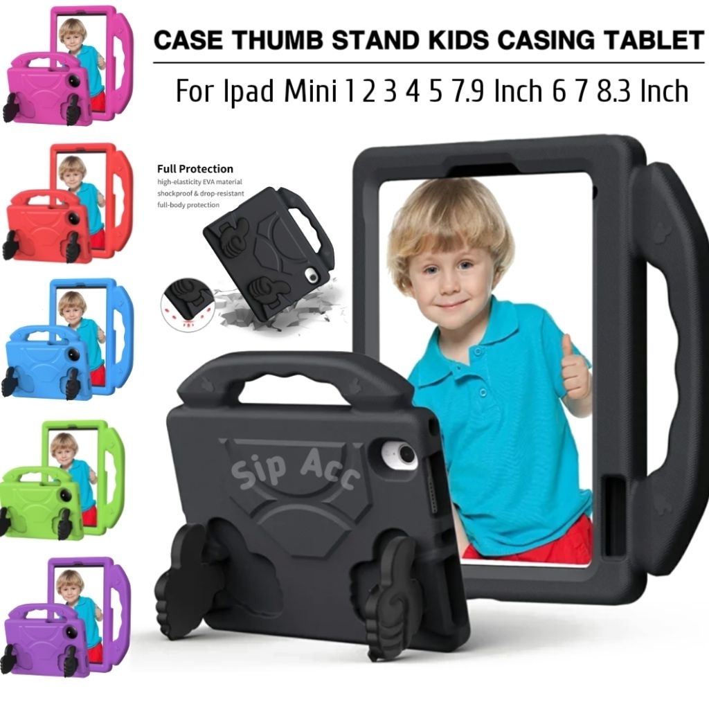 Case iPad Mini 1 2 3 4 5 iPad Mini 7 Mini 6 Silikon Case Tablet Anak Standing Jempol Kids Casing Tab