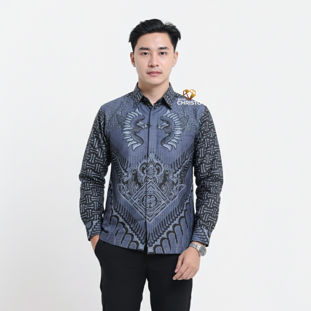 Kemeja Batik Pria Baju Lengan Panjang Slimfit Lapis Furing Batik Christo 1244 Bahan Katun Premium El