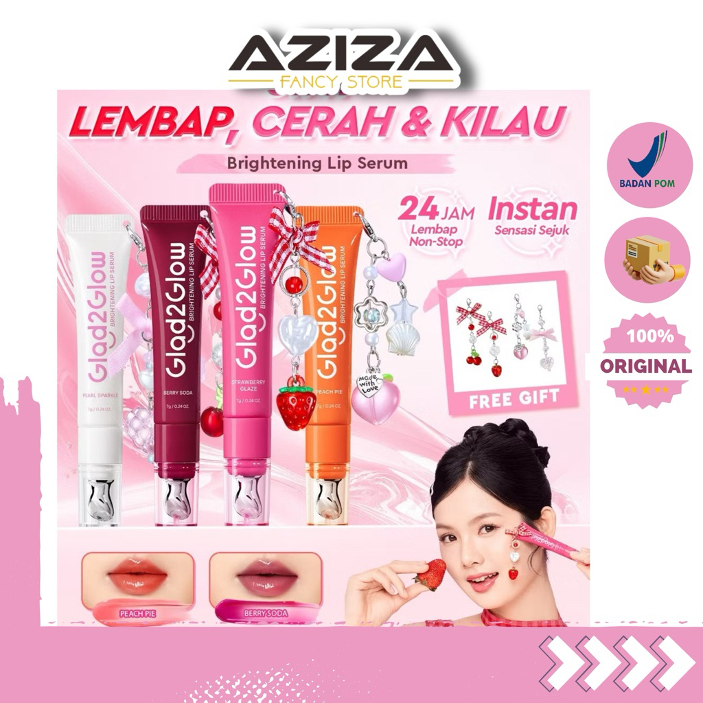 Glad2Glow BRIGHTENING LIP SERUM 7g  Mencerahkan Melembabkan dan menambahkan warna3in1  liptint lipst