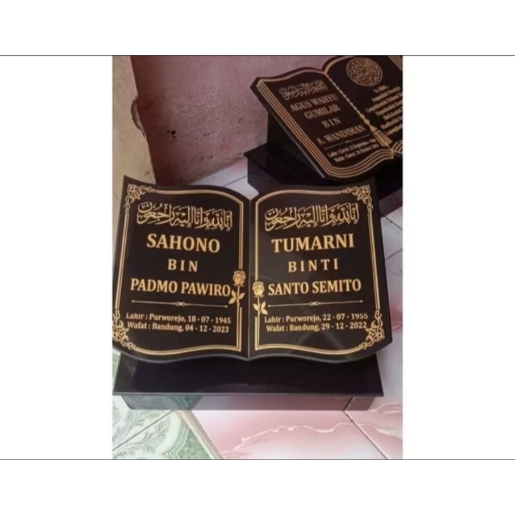 BATU NISAN MAKAM GRANIT MODEL BUKU 2 NAMA FULL DUDUKAN UKURAN 40X30 CM
