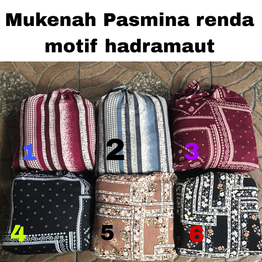 mukenah pasmina motif renda hadramaut dewasa