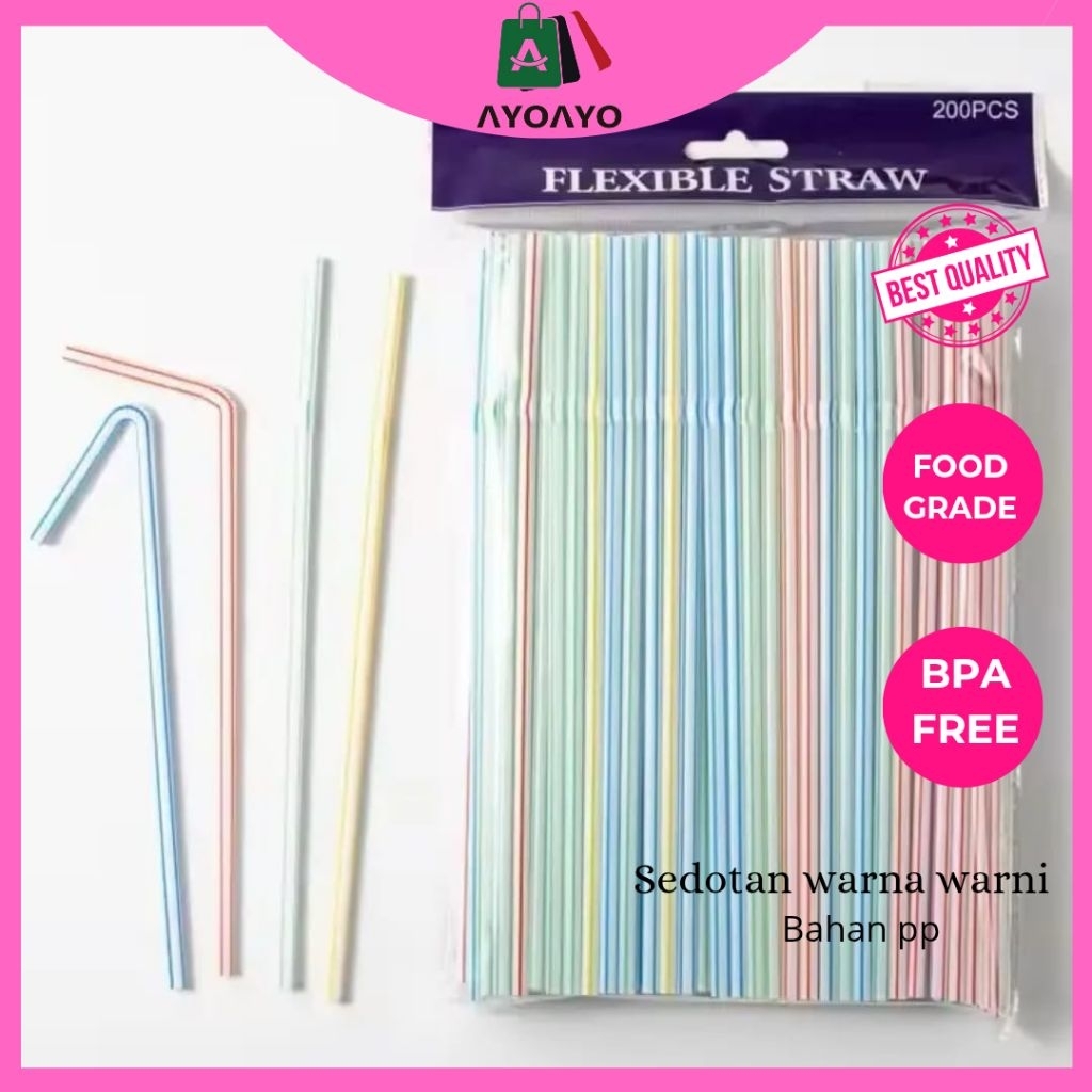 Sedotan minum sekali pakai Pipet sedotan panjang kemasan plastik sedotan tarik bengkok pipet