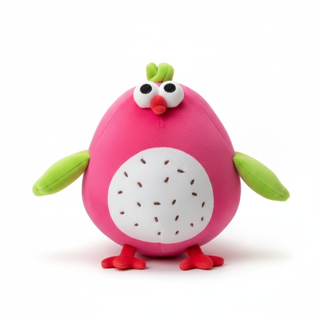 Boneka Ibimart Dragon Fruit Bird Plush Toy Pink and Green Stuffed Animal 24 cm