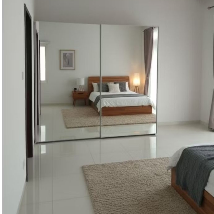 Lemari pakaian 2 pintu sliding full cermin rel gantung duco