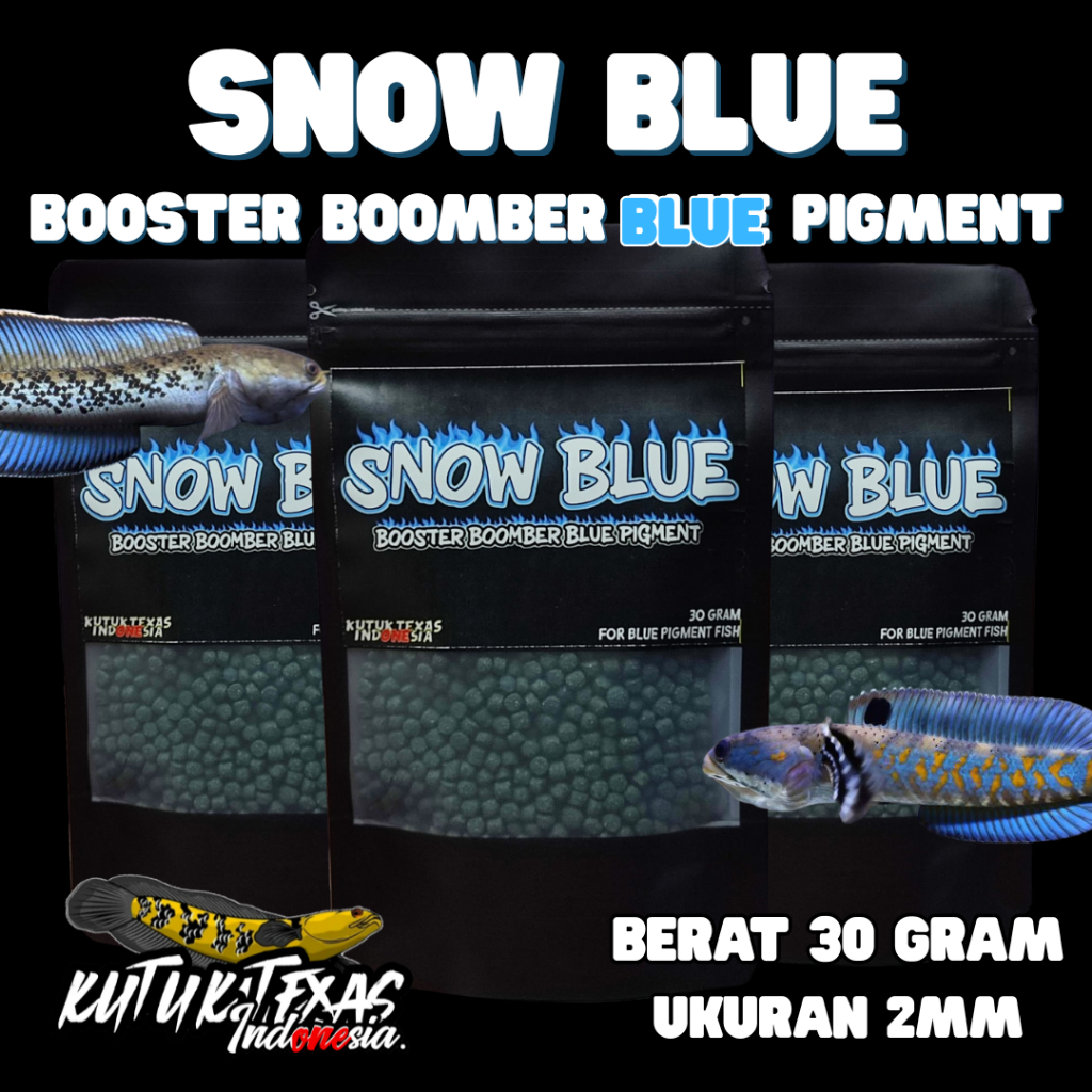 Pelet Snow Blue Booster Boomber Blue Untuk Progres Channa Varian Blue Pigment Andrao,Blue Pulchra,St
