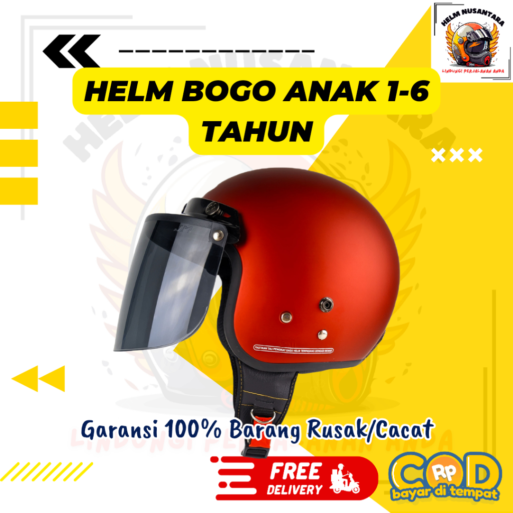 Helm Anak Bogo Retro SNI Usia 2-5 Tahun Lucu