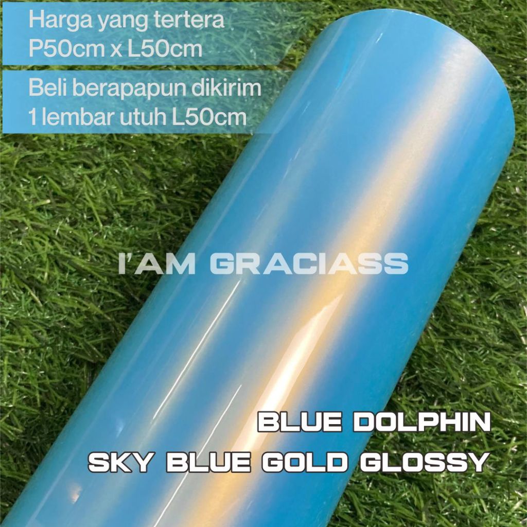 Blue dolphin gold stiker premium sky blue gold glossy untuk motor lebar 50cm
