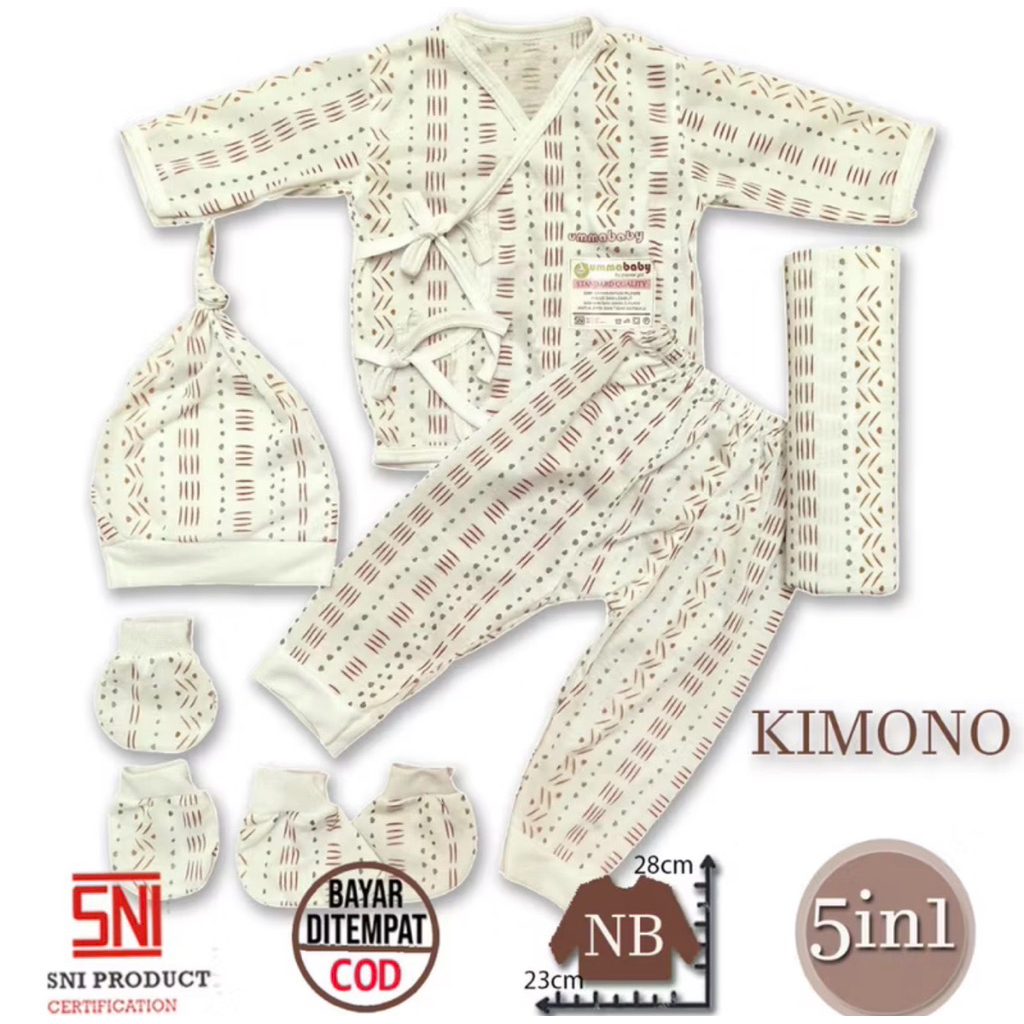 El Collections Kimono 5in1 Baju Bayi Perempuan Laki Perlengkapan Baru Lahir Stelan 0 6 Bulan Celana 