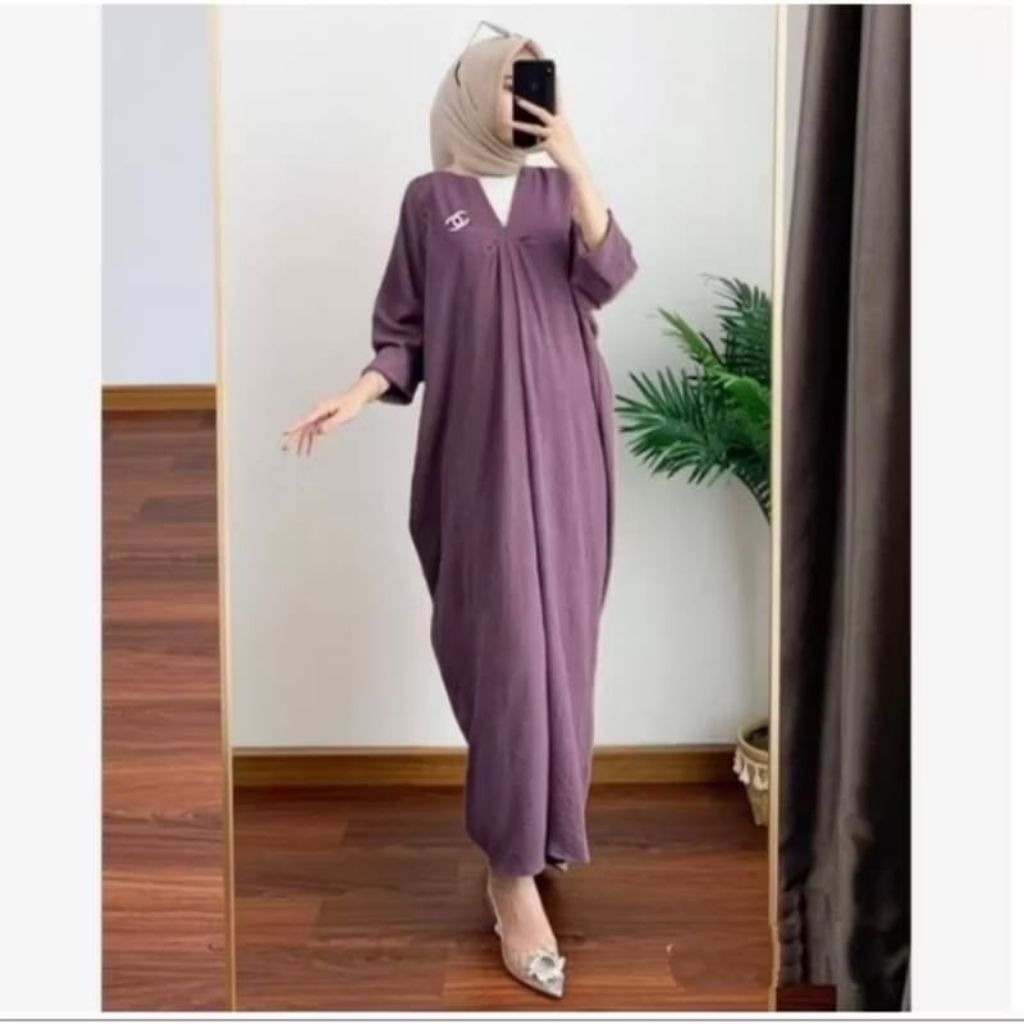 Azmi- Kaftan Crinkle Airflow Midi Kaftan Gamis Kaftan Kringkel Airflow