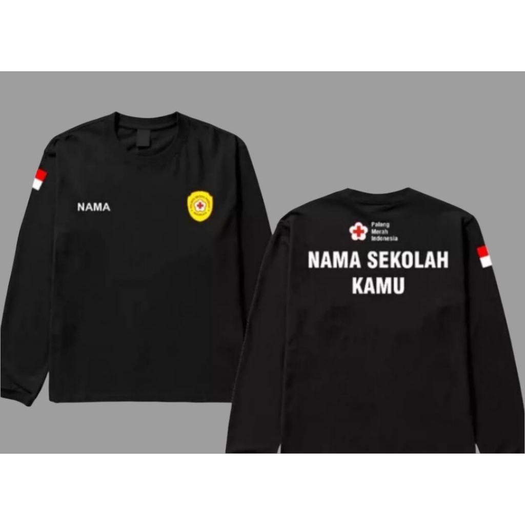 KAOS Lengan Panjang PMR Custom Nama Sekolah Kaos Distro Unisex Pria Wanita Free Nama