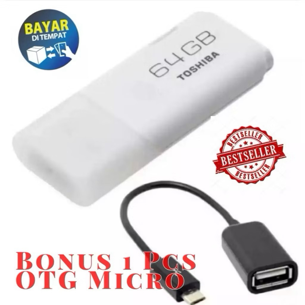 Flashdisk 64GB+Kabel Otg Toshiba Hayabusha Flashdisk Free Micro USB OTG-Whitevs