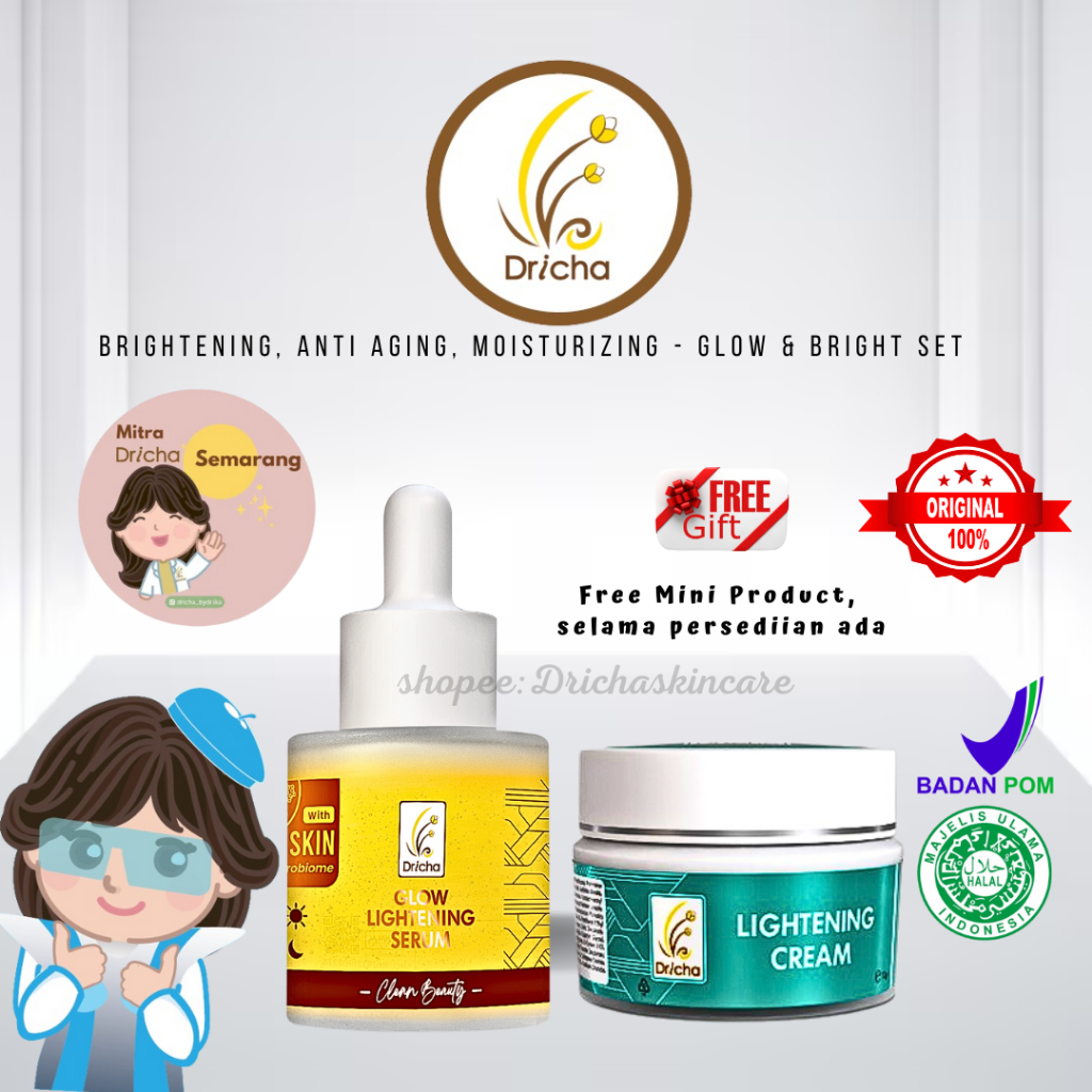 DRICHA BUNDLING – Glow Lightening Serum + Lightening Cream | Brightening, Glowing– Glow & Bright Set