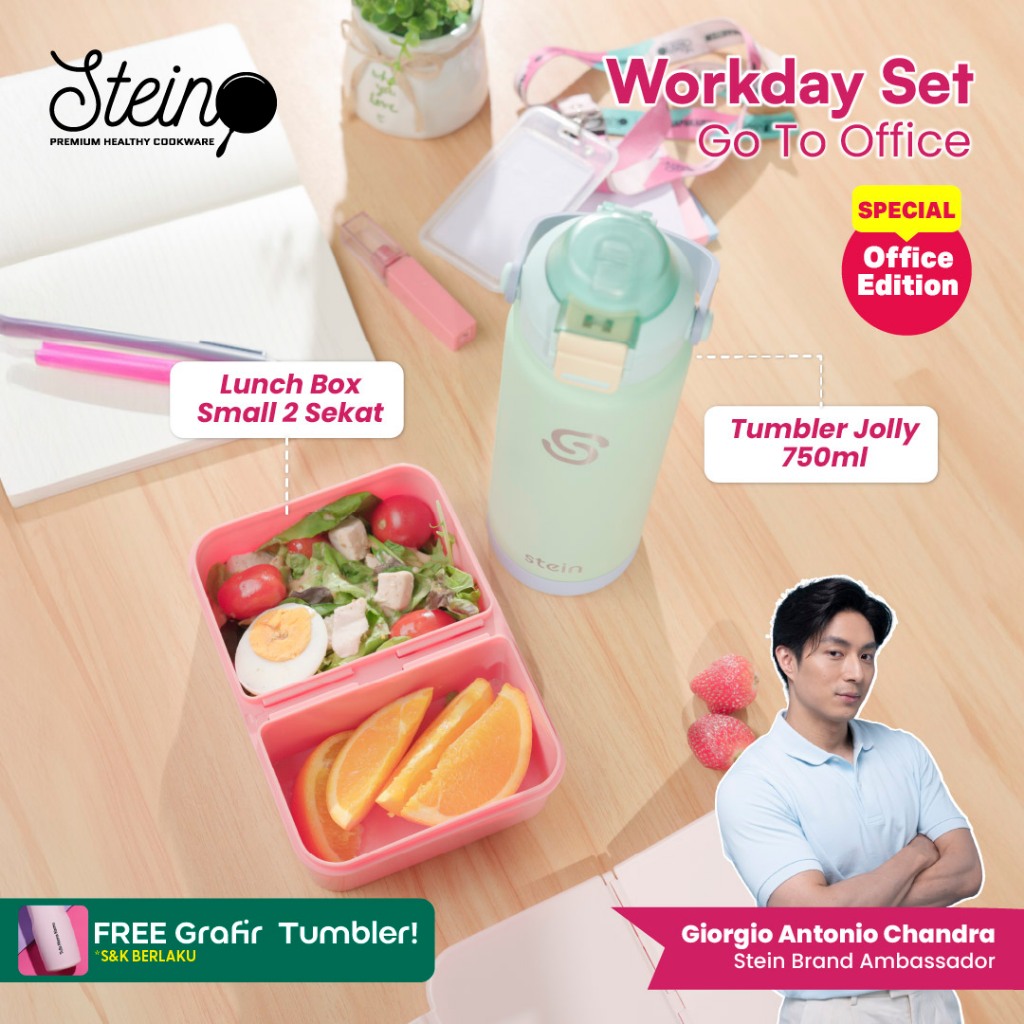 STEIN Workday Set - Lunch Box Mini Small 2 Sekat Kotak Bekal 950ml + Tumbler Jolly Botol Minum 750ml