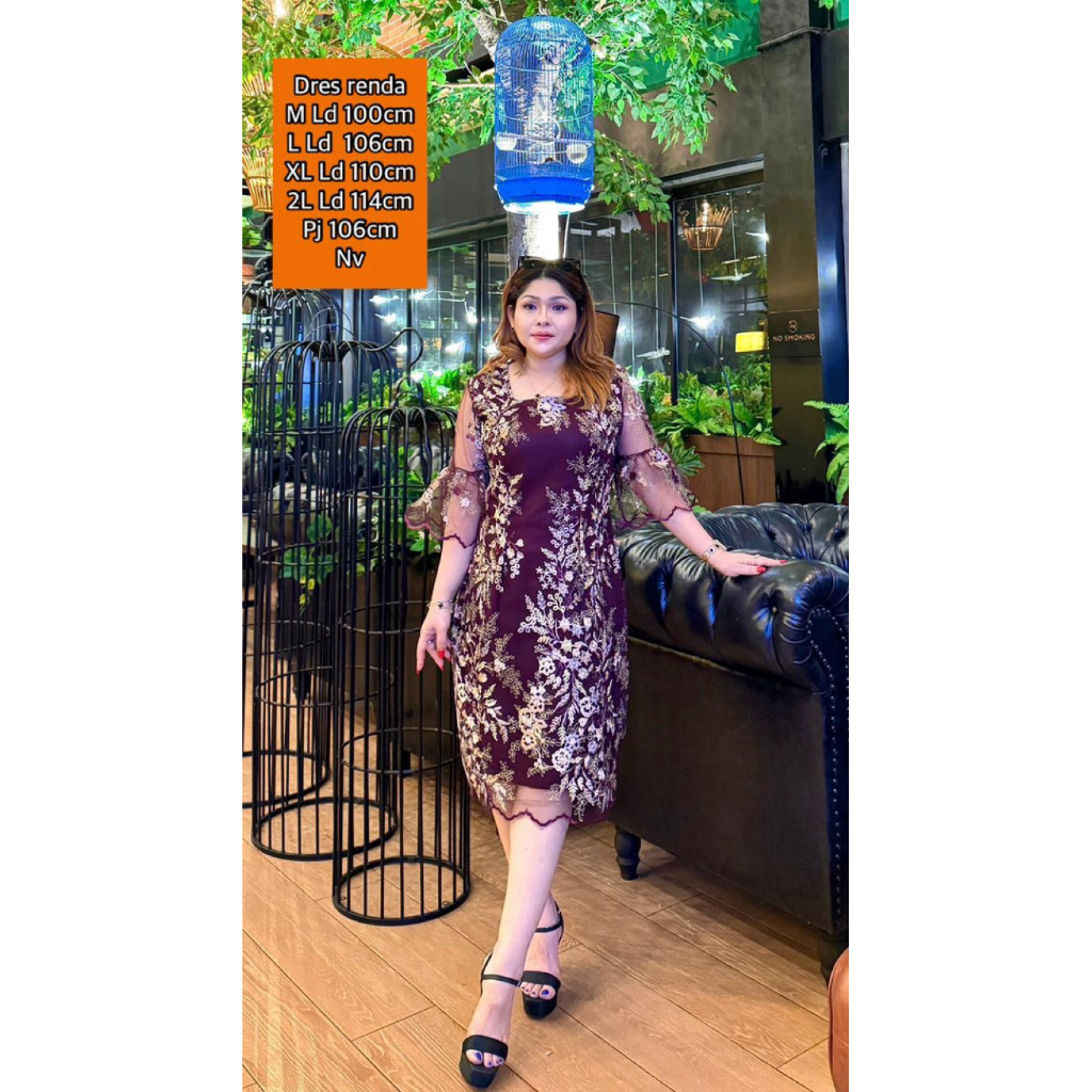 DRESS WANITA TILE RENDA MOTIF BUNGA TIMBUL FASHION MEWAH