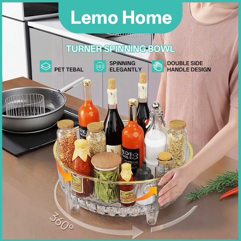 Lemo-Home Econest Wadah Putar Serbaguna Rak Putar Aqua Gelas Bumbu Toples Serbaguna Wadah Tray Akril