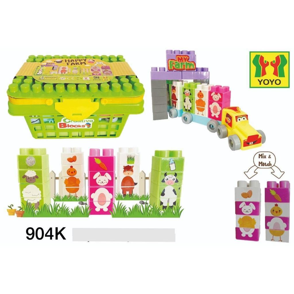 Mainan Anak HAPPY FARM Lego Mobil Balok Susun Peternakan Anak 3+ Tahun  Cewek Cowok
