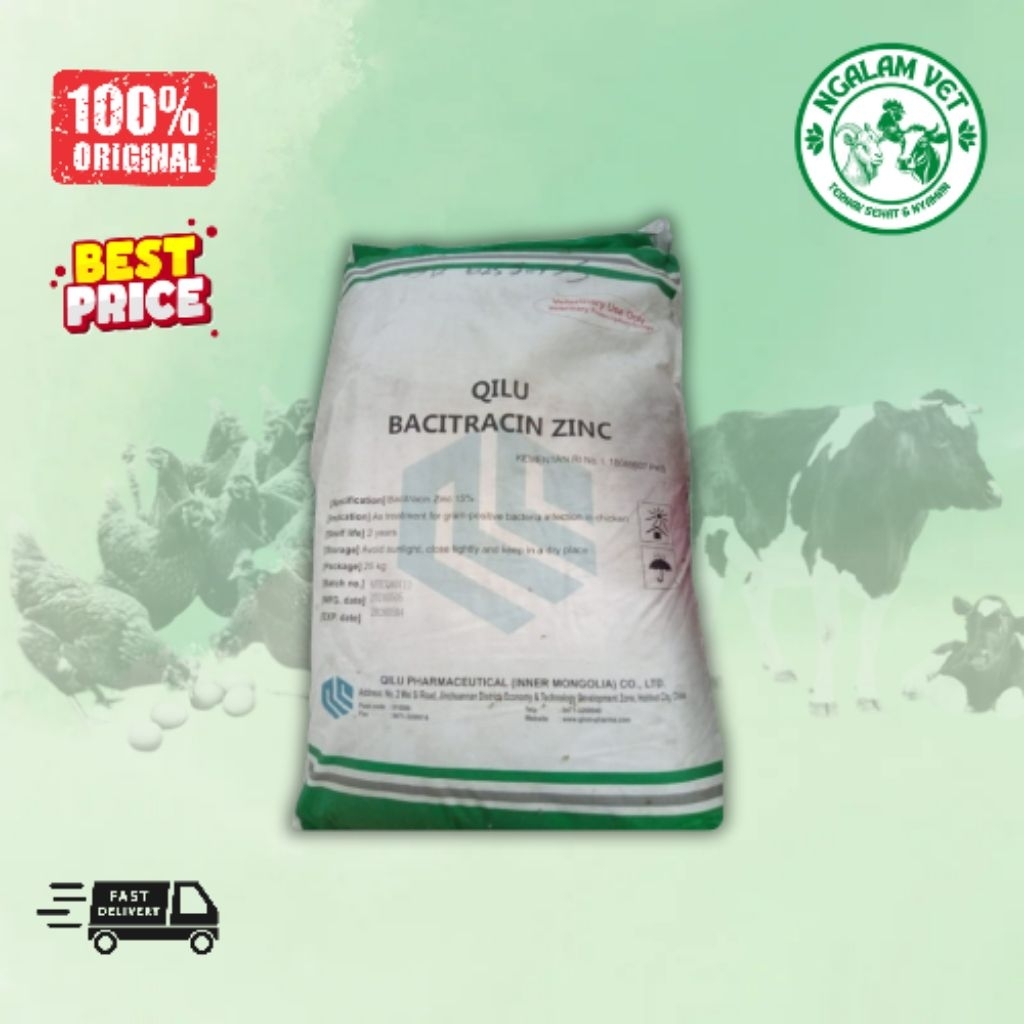 QILU BACITRACIN ZINC 15% ( 1kg ) / AGP Ayam Broiler - Zinc Bact 15% - AGP Qilu Ayam / Bebek