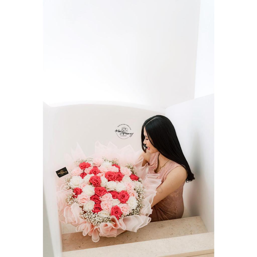 ARTIFICIAL ROSE BOUQUET 50 STEM - BUKET BUNGA VALENTINE MAWAR PALSU 50 TANGKAI ARTIFICIAL FLOWERS BO
