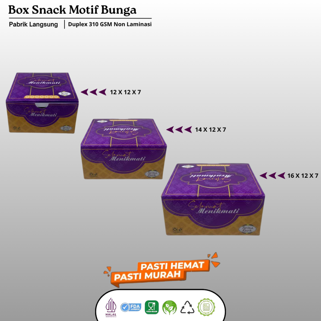 Box Kardus Snack Kue 12x12 12x14 12x16 Dus Kotak Roti Kue Snack Motif Ungu