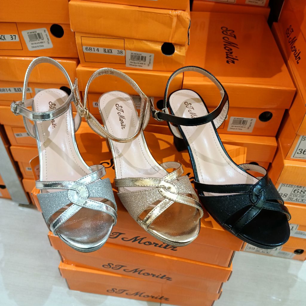 sandal tali pesta wanita mewah heels 9cm ST.MORITZ original