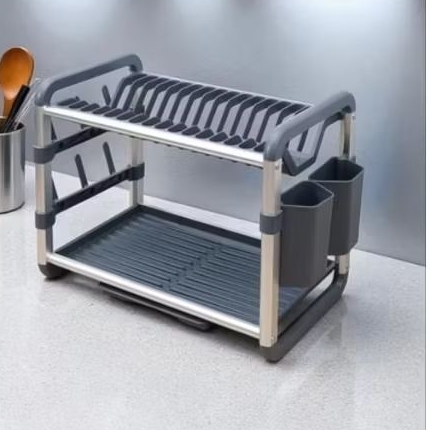 Rak piring 2 susun Bahan Abs dan aluminium warna grey waxwell