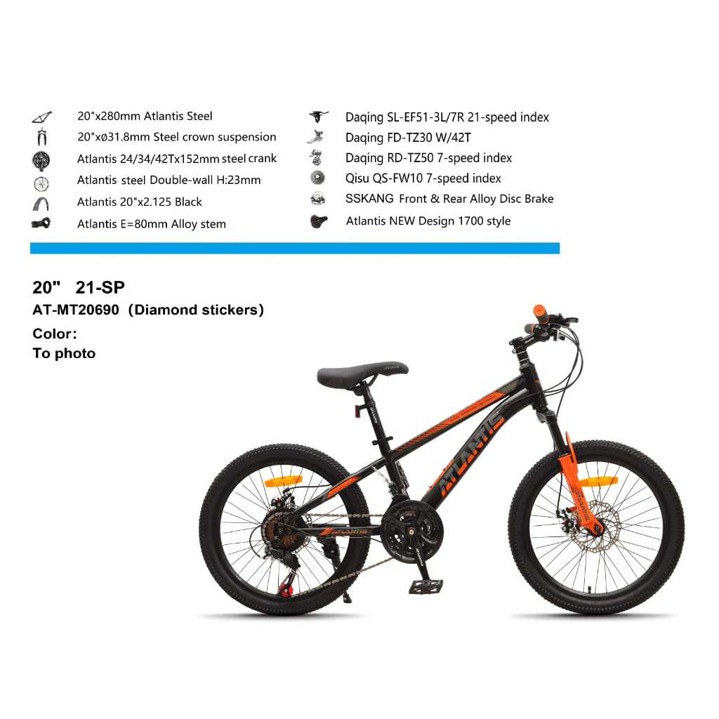 Sepeda Gunung Remaja Dewasa Atlantis MTB 20 Inch 3x7 Speed Ban Pompa Hi Ten Steel mtb atlantis at690