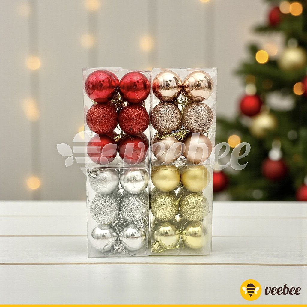 Bola Natal Plastik 4cm Isi 12pcs (V24) | Hiasan Pohon Natal | Christmas Ornament | Bola Dekorasi Mik