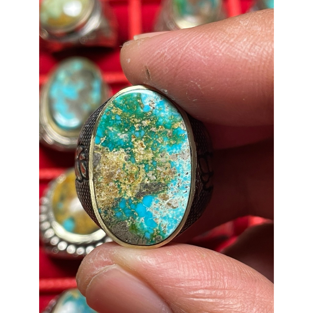 Cincin Batu Pirus Persia Hijau Gradasi- Nuansa Pirus