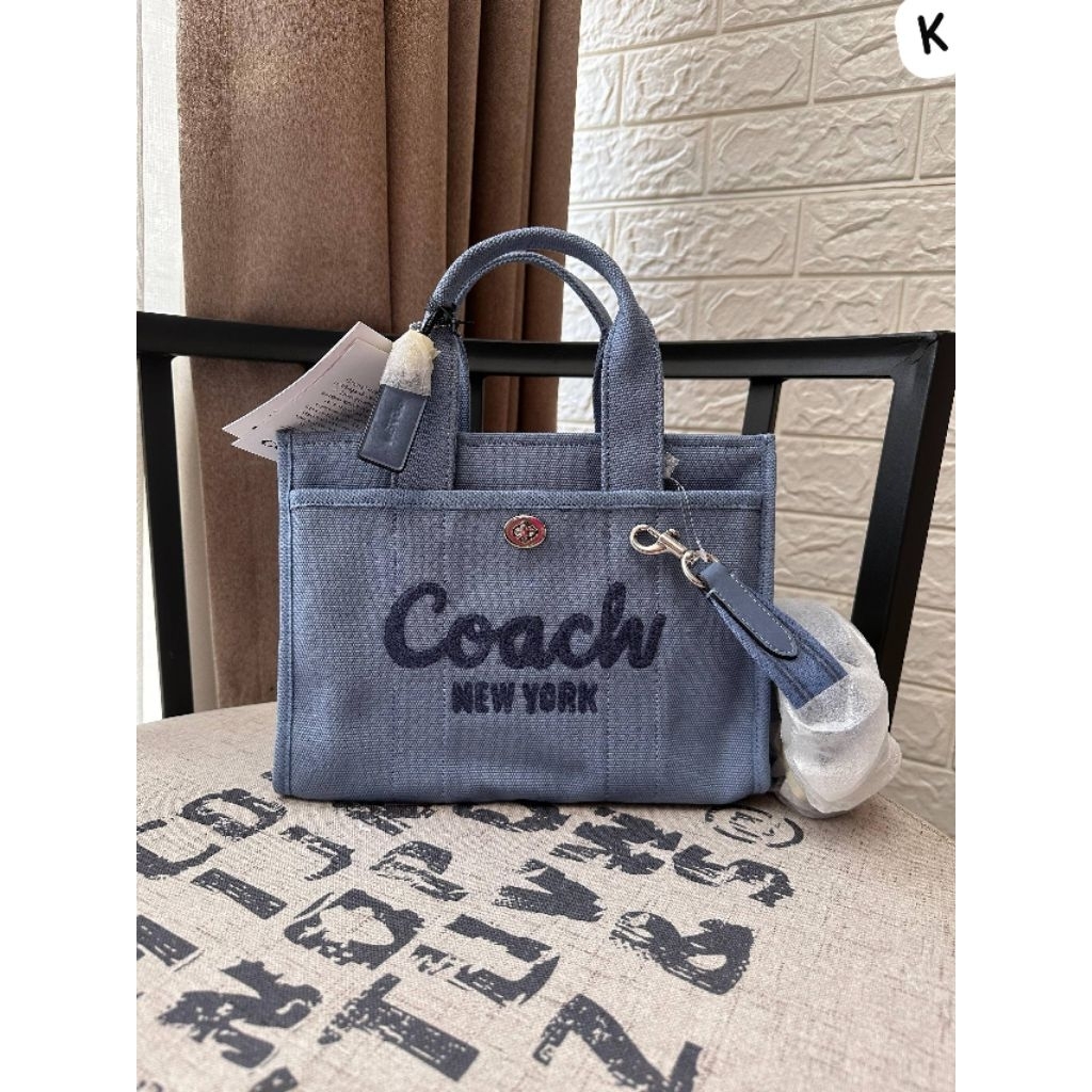Ready coach cargo tote zip hand crossbody bag slate blue